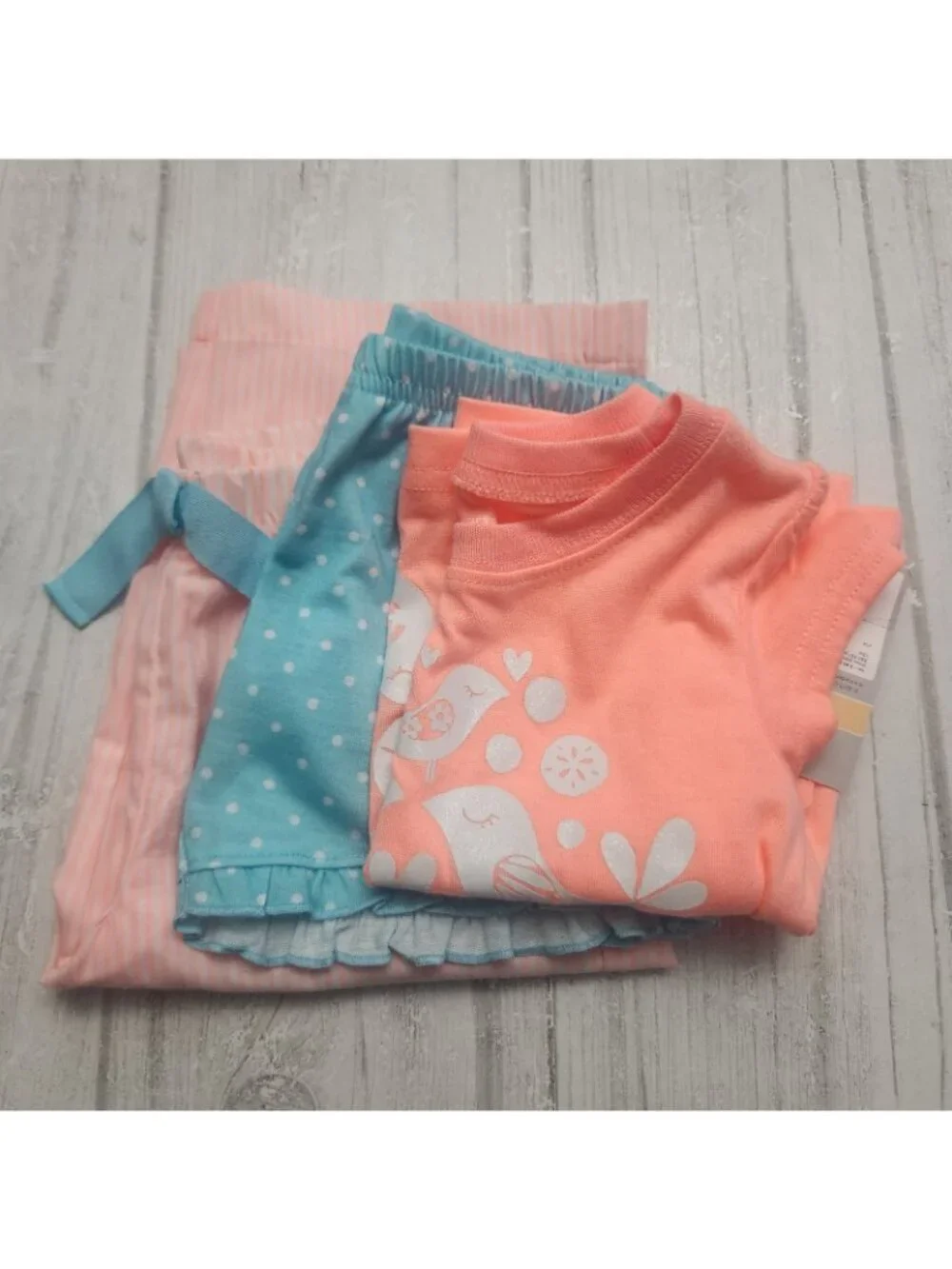 Baby Girls 12 M Toddler Summer Outfit Pajama Set 3 Pc Pants Polka Dot Shorts